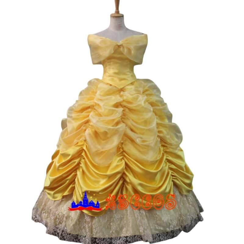 Disney Beauty and the Beast Belle yellow sleeveless princess dress cosplay costume Disney Beauty and the Beast Belle yellow sleeveless princess dress cosplay costume