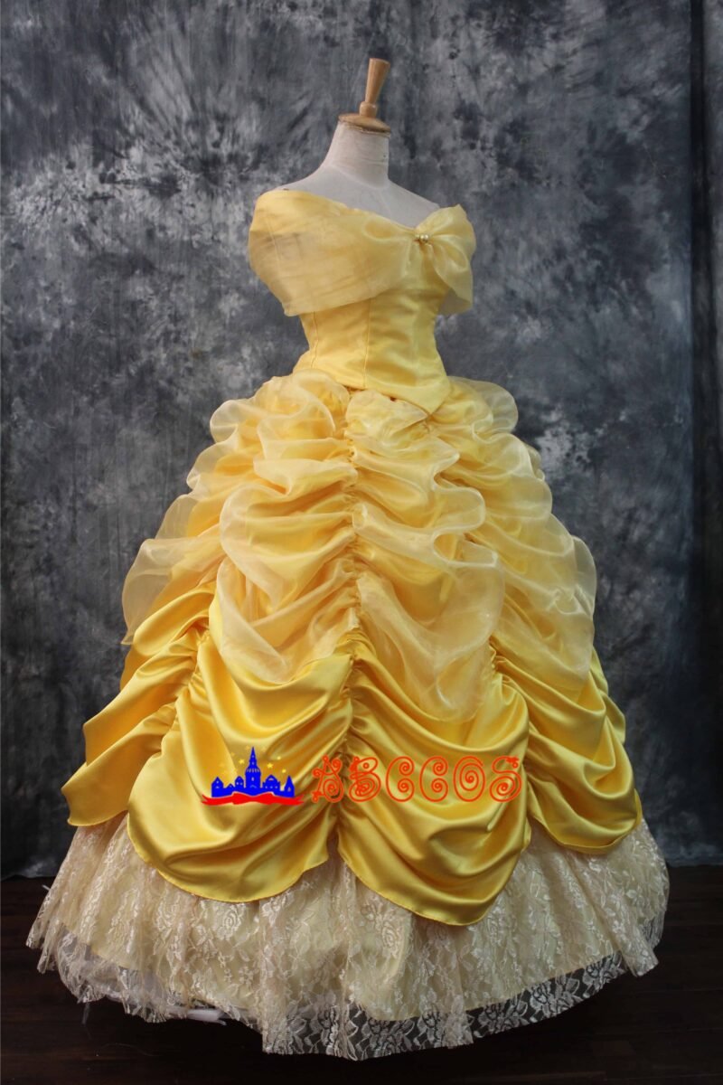 Disney Beauty and the Beast Belle yellow sleeveless princess dress cosplay costume Disney Beauty and the Beast Belle yellow sleeveless princess dress cosplay costume