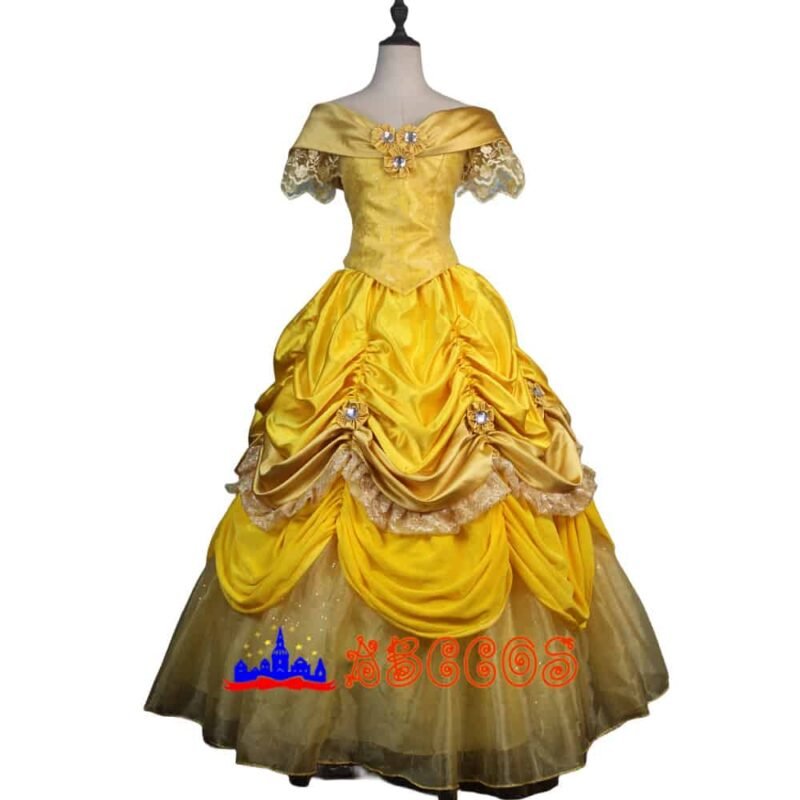Disney Beauty and the Beast Belle yellow princess dress cosplay costume Disney Beauty and the Beast Belle yellow princess dress cosplay costume