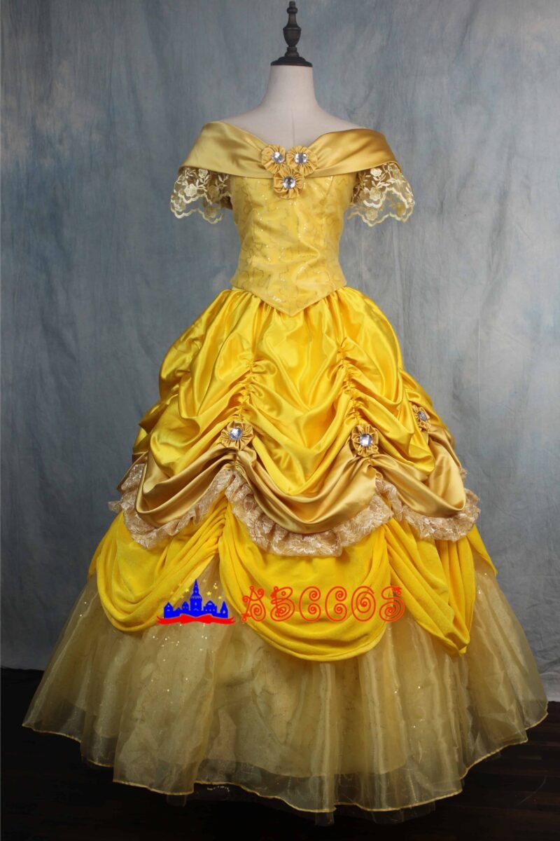 Disney Beauty and the Beast Belle yellow princess dress cosplay costume Disney Beauty and the Beast Belle yellow princess dress cosplay costume