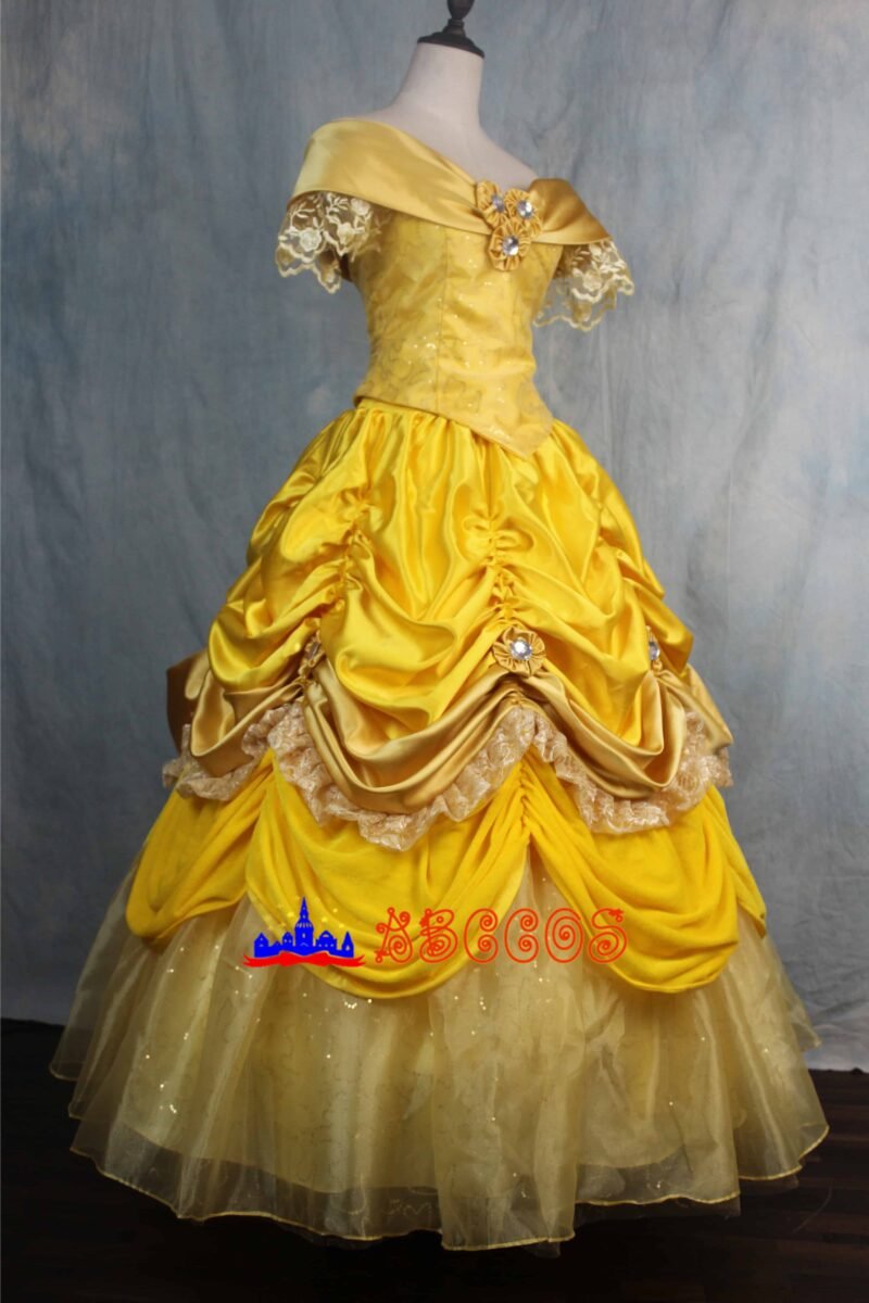 Disney Beauty and the Beast Belle yellow princess dress cosplay costume Disney Beauty and the Beast Belle yellow princess dress cosplay costume