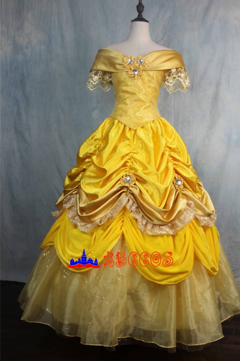Disney Beauty and the Beast Belle yellow princess dress cosplay costume Disney Beauty and the Beast Belle yellow princess dress cosplay costume