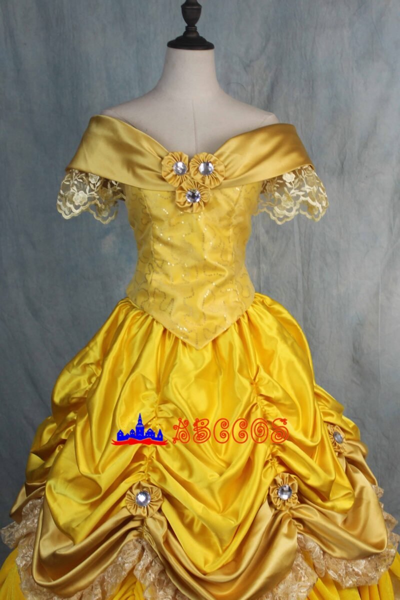 Disney Beauty and the Beast Belle yellow princess dress cosplay costume Disney Beauty and the Beast Belle yellow princess dress cosplay costume