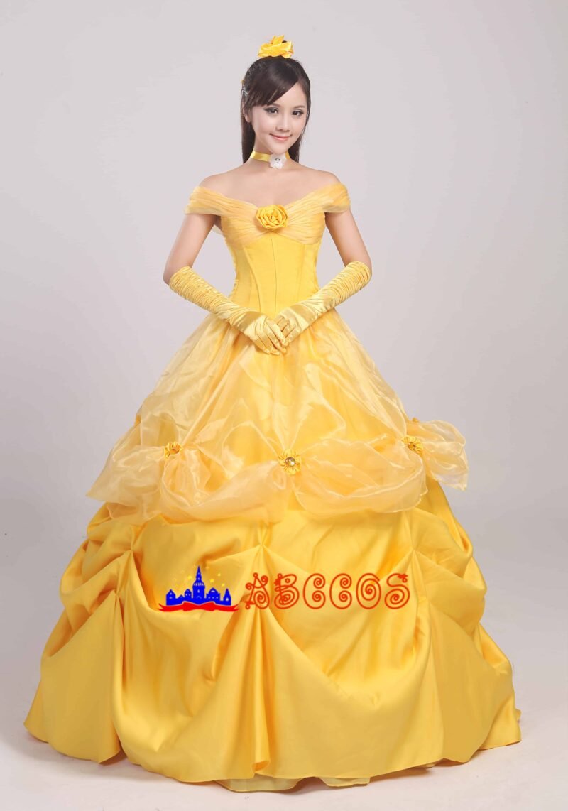 Disney Beauty and the Beast Belle yellow princess dress cosplay costume Disney Beauty and the Beast Belle yellow princess dress cosplay costume