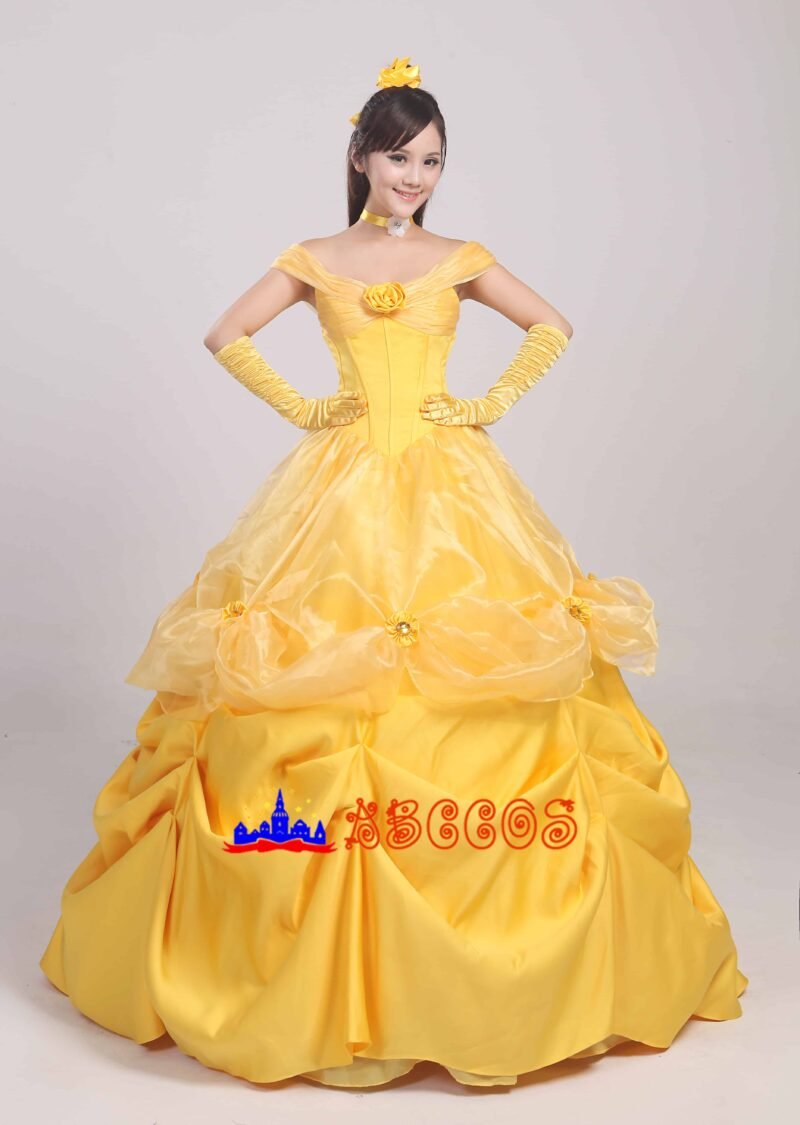 Disney Beauty and the Beast Belle yellow princess dress cosplay costume Disney Beauty and the Beast Belle yellow princess dress cosplay costume