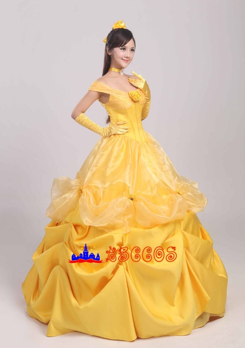 Disney Beauty and the Beast Belle yellow princess dress cosplay costume Disney Beauty and the Beast Belle yellow princess dress cosplay costume
