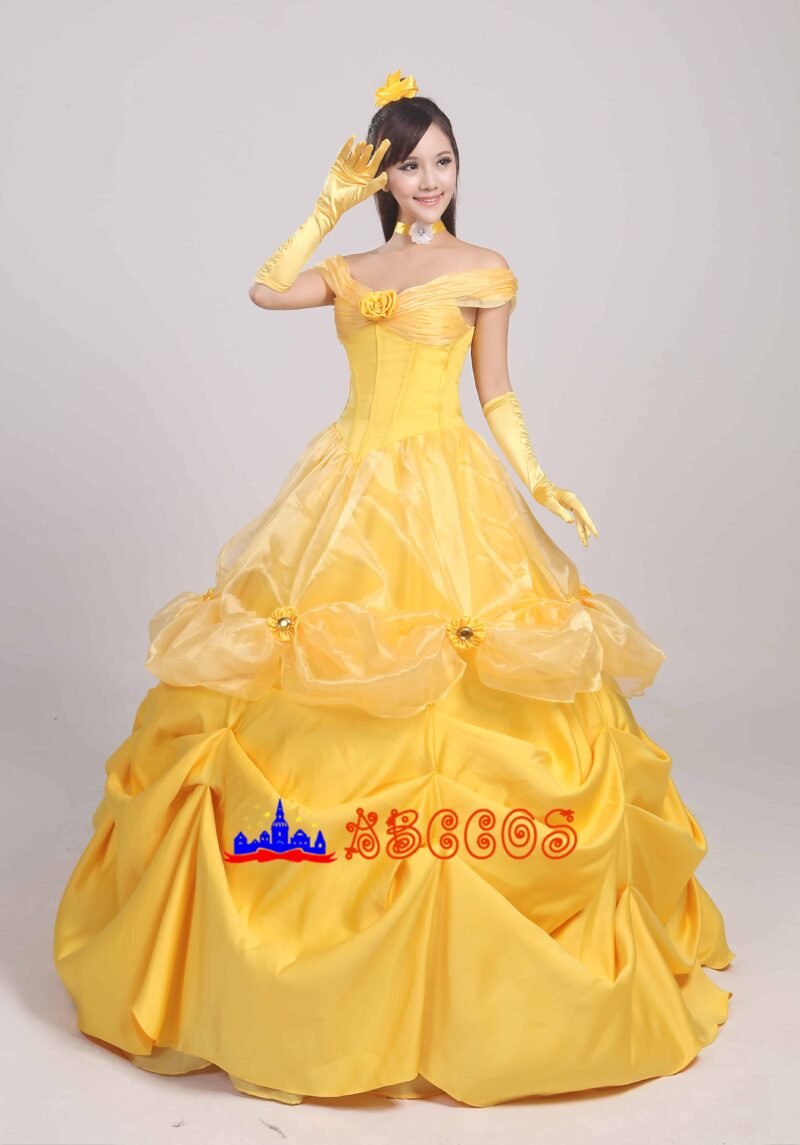 Disney Beauty and the Beast Belle yellow princess dress cosplay costume Disney Beauty and the Beast Belle yellow princess dress cosplay costume
