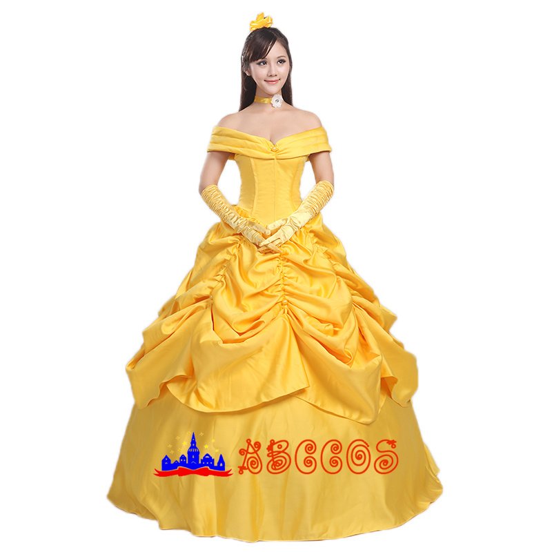 Disney Beauty and the Beast Belle yellow princess dress cosplay costume Disney Beauty and the Beast Belle yellow princess dress cosplay costume