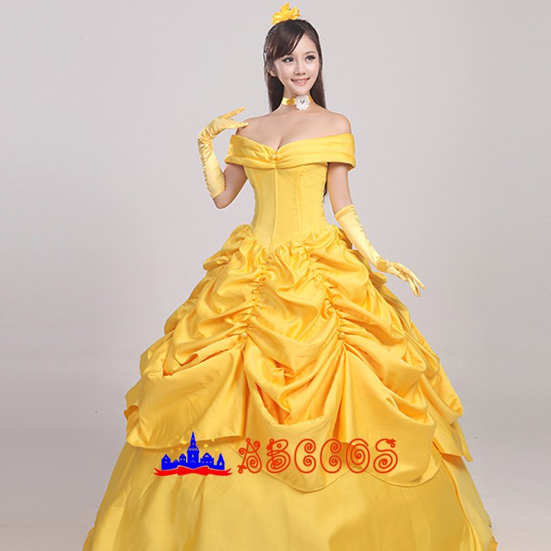 Disney Beauty and the Beast Belle yellow princess dress cosplay costume Disney Beauty and the Beast Belle yellow princess dress cosplay costume