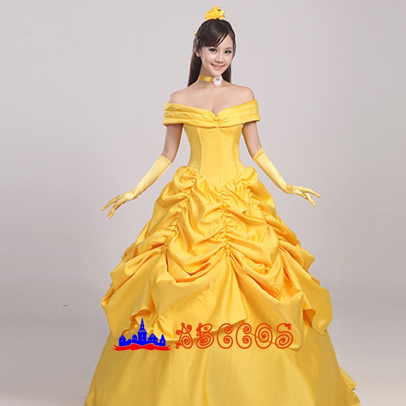 Disney Beauty and the Beast Belle yellow princess dress cosplay costume Disney Beauty and the Beast Belle yellow princess dress cosplay costume