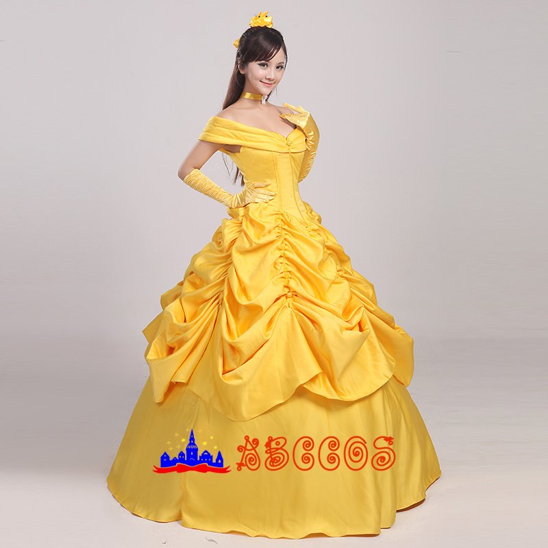 Disney Beauty and the Beast Belle yellow princess dress cosplay costume Disney Beauty and the Beast Belle yellow princess dress cosplay costume