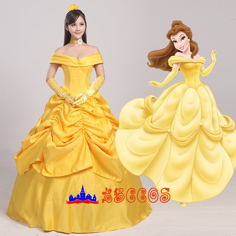 Disney Beauty and the Beast Belle yellow princess dress cosplay costume Disney Beauty and the Beast Belle yellow princess dress cosplay costume