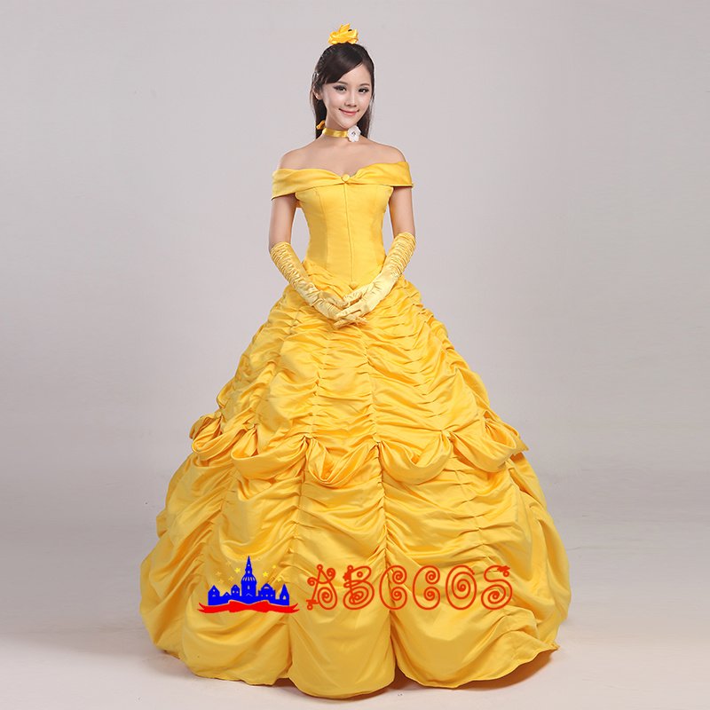 Disney Beauty and the Beast Belle yellow princess dress cosplay costume Disney Beauty and the Beast Belle yellow princess dress cosplay costume