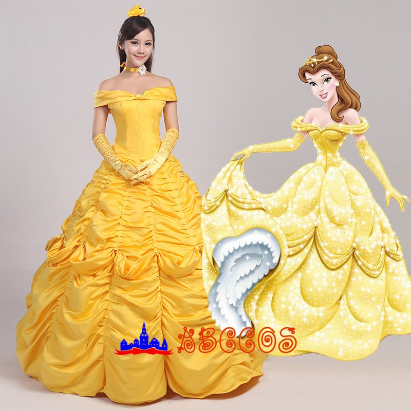 Disney Beauty and the Beast Belle yellow princess dress cosplay costume Disney Beauty and the Beast Belle yellow princess dress cosplay costume