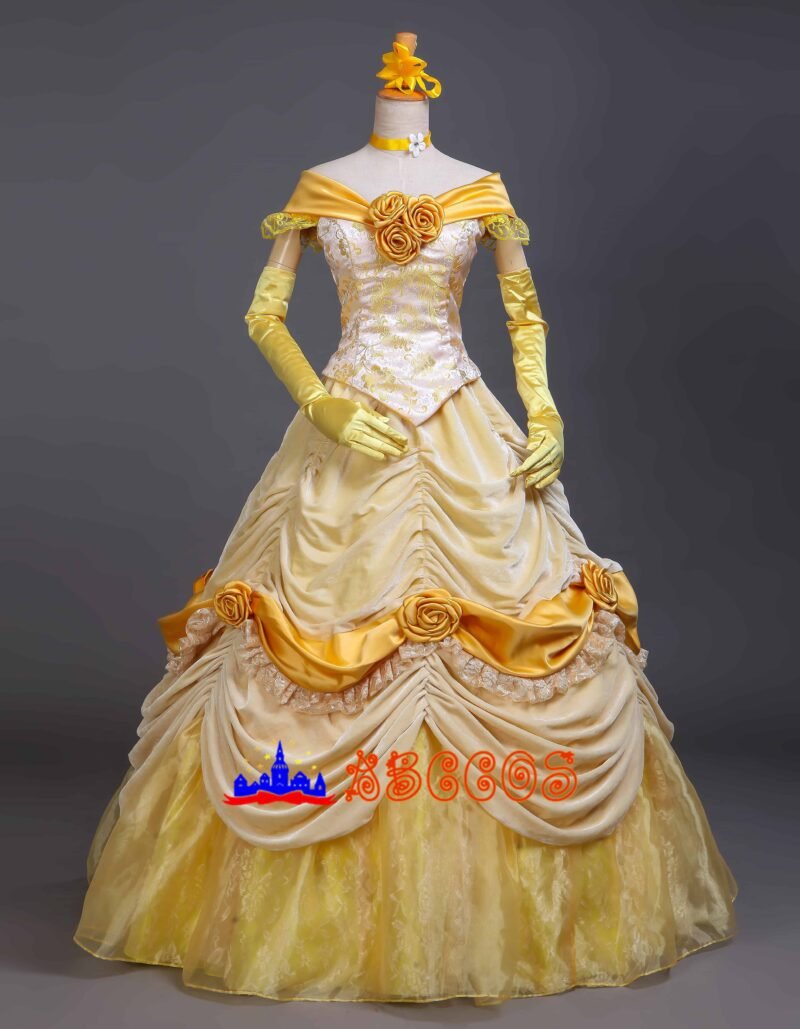 Disney Beauty and the Beast Belle yellow princess dress cosplay costume