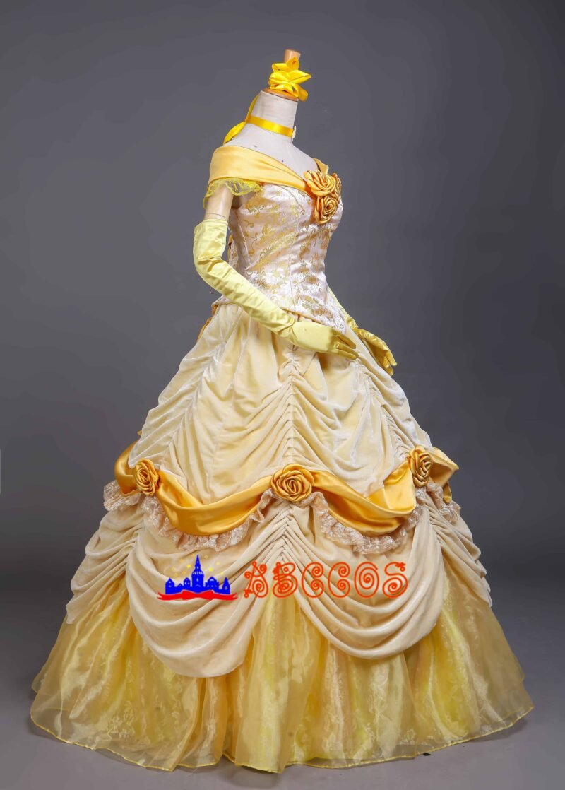 Disney Beauty and the Beast Belle yellow princess dress cosplay costume
