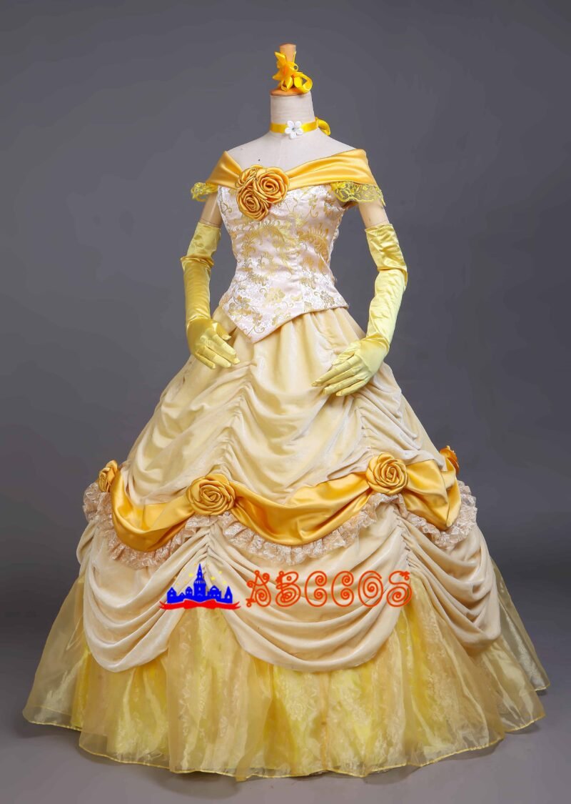 Disney Beauty and the Beast Belle yellow princess dress cosplay costume