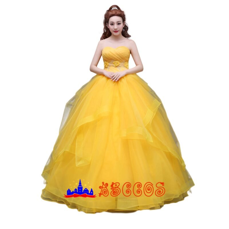 Disney Beauty and the Beast Belle yellow princess dress cosplay costume