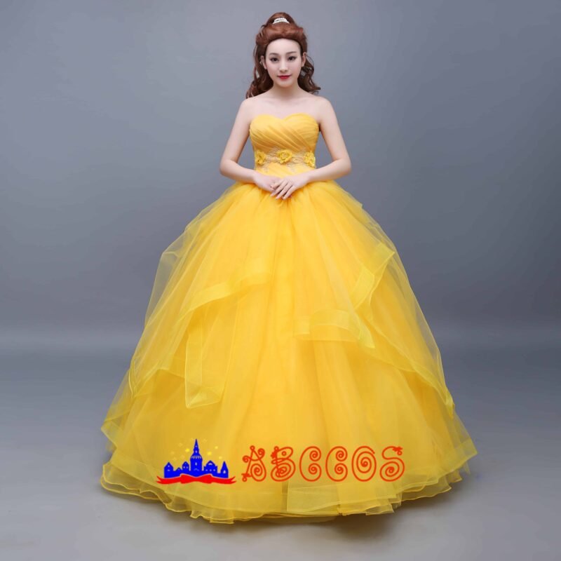 Disney Beauty and the Beast Belle yellow princess dress cosplay costume