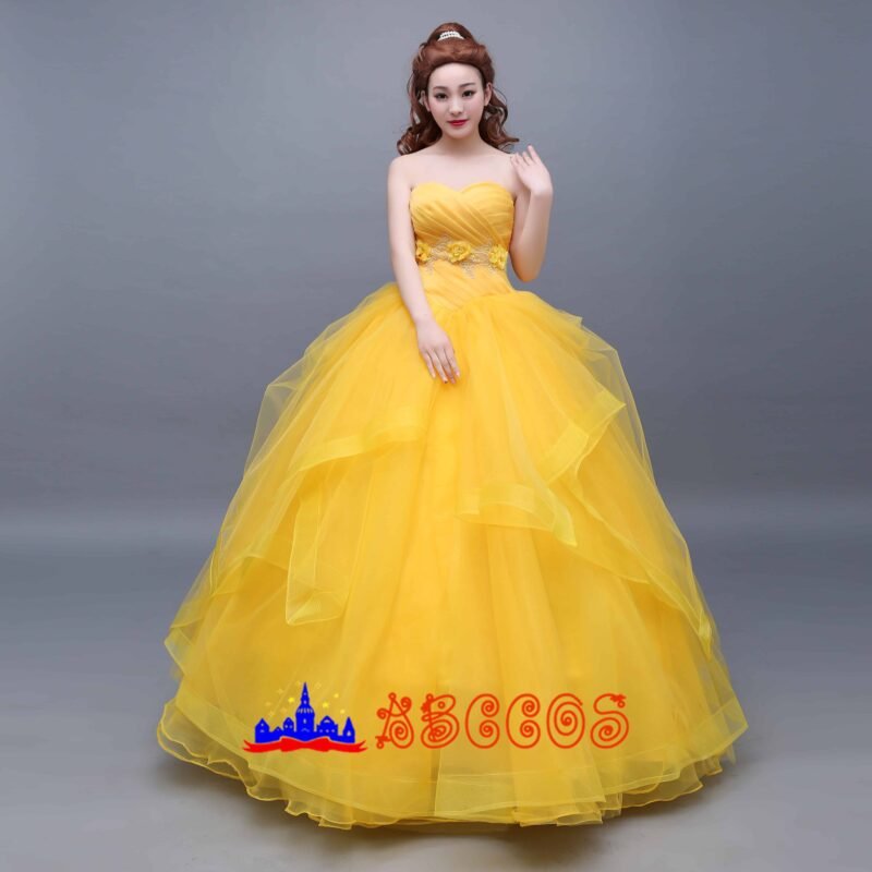Disney Beauty and the Beast Belle yellow princess dress cosplay costume