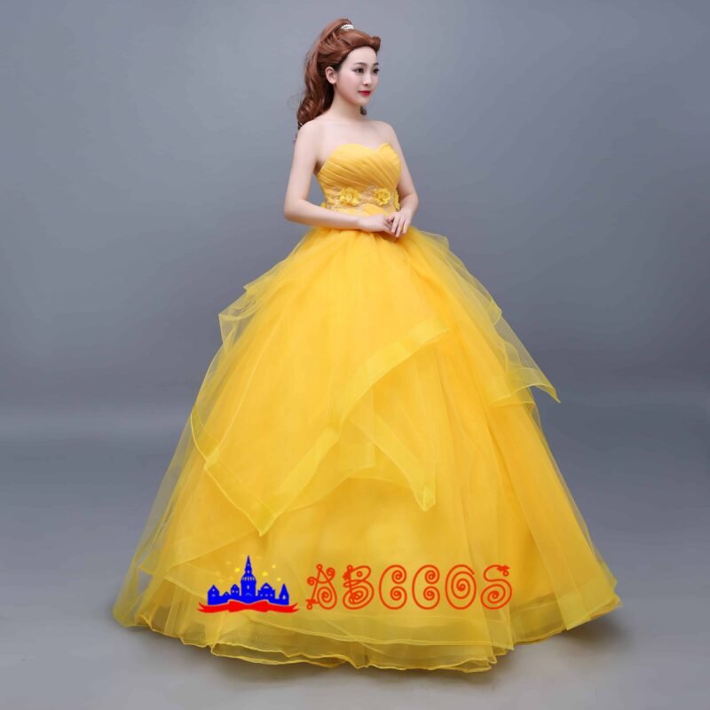Disney Beauty and the Beast Belle yellow princess dress cosplay costume