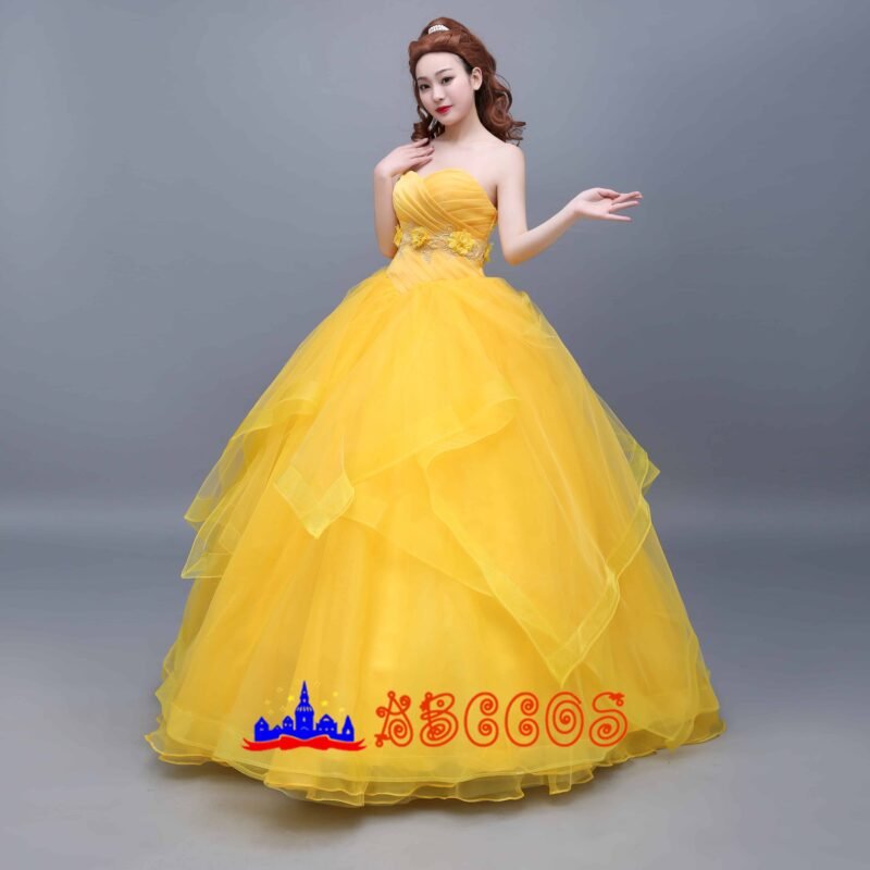 Disney Beauty and the Beast Belle yellow princess dress cosplay costume