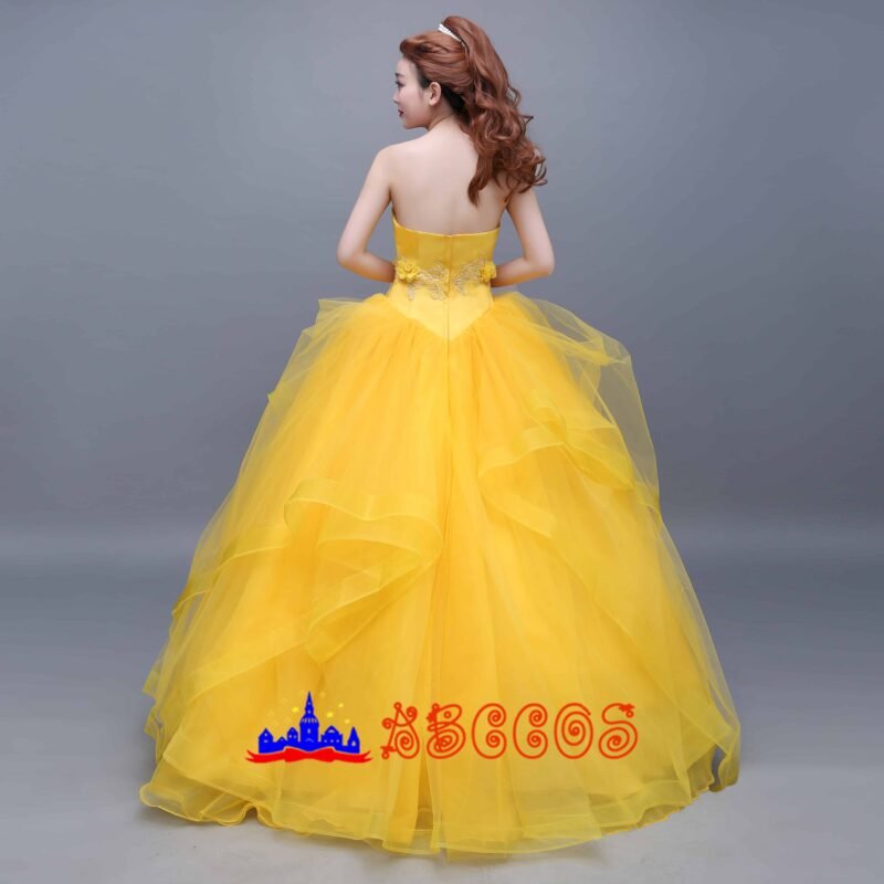 Disney Beauty and the Beast Belle yellow princess dress cosplay costume