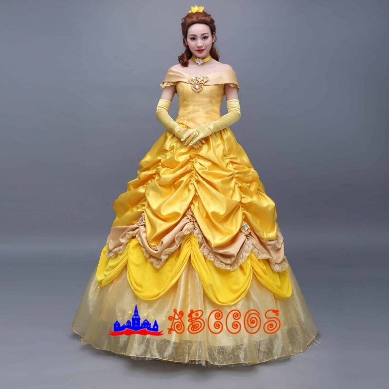 Disney Beauty and the Beast Belle yellow princess dress cosplay costume