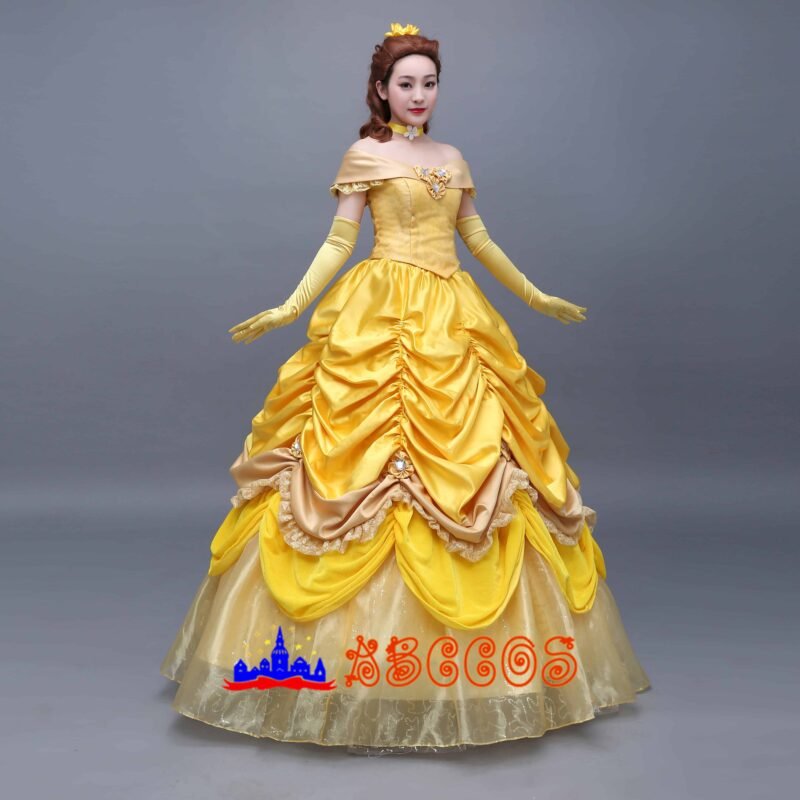Disney Beauty and the Beast Belle yellow princess dress cosplay costume