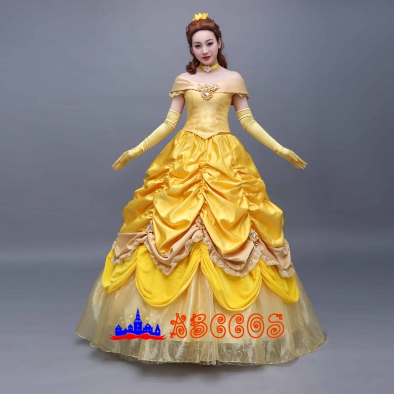 Disney Beauty and the Beast Belle yellow princess dress cosplay costume