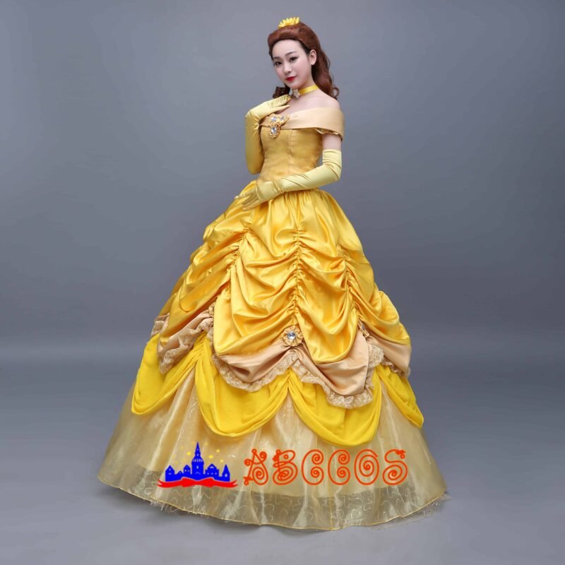 Disney Beauty and the Beast Belle yellow princess dress cosplay costume