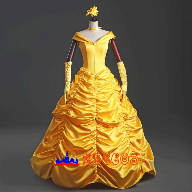 Disney Beauty and the Beast Belle yellow princess dress cosplay costume