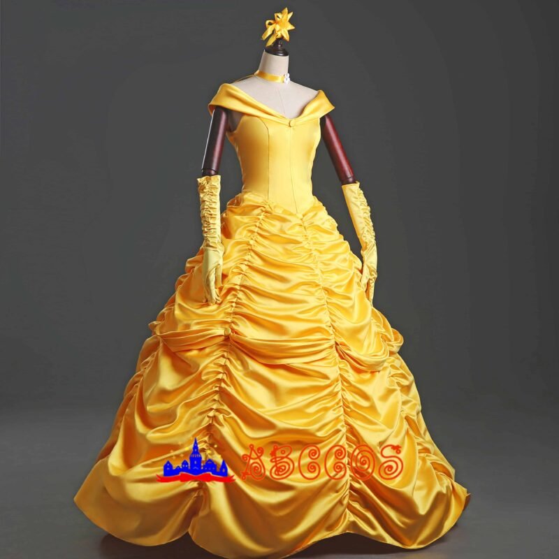 Disney Beauty and the Beast Belle yellow princess dress cosplay costume