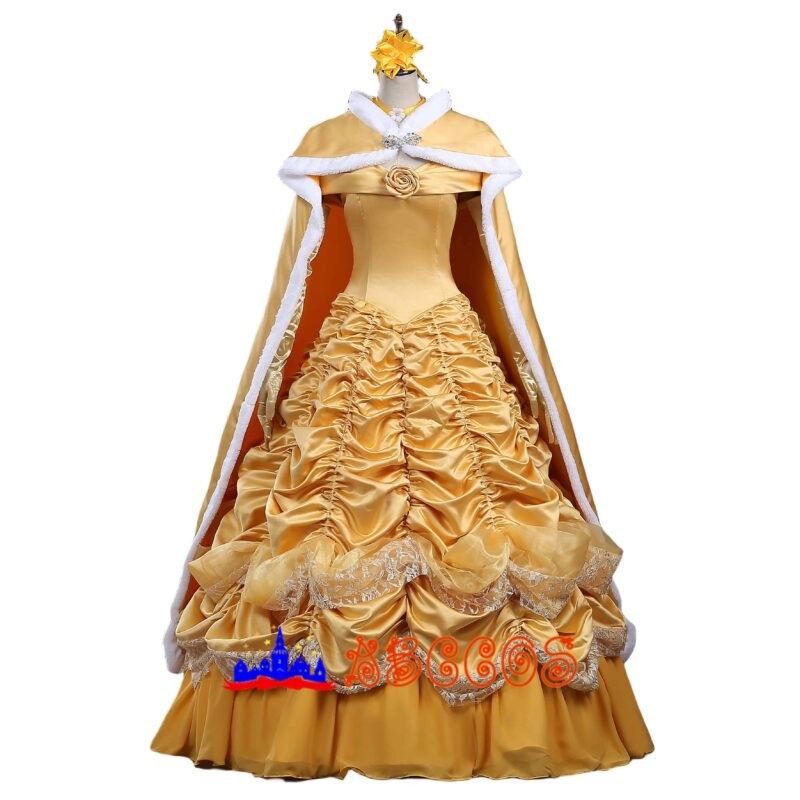Disney Beauty and the Beast Belle yellow princess dress cosplay costume