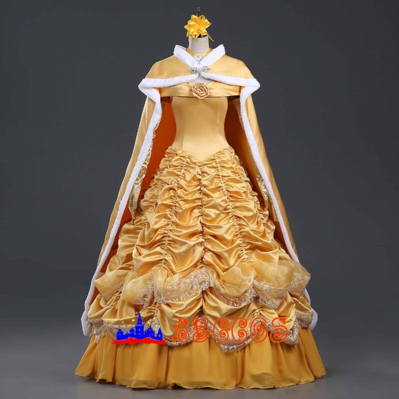 Disney Beauty and the Beast Belle yellow princess dress cosplay costume