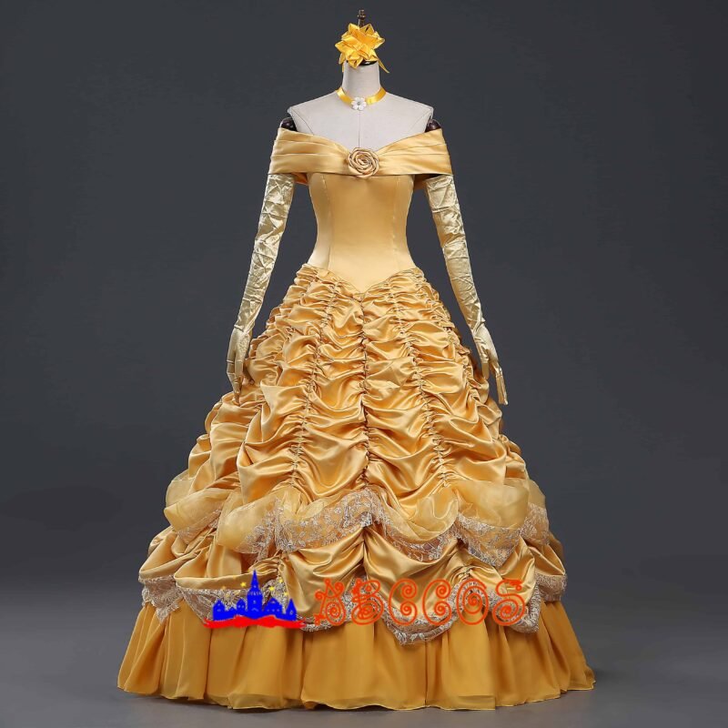 Disney Beauty and the Beast Belle yellow princess dress cosplay costume
