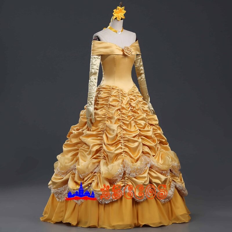 Disney Beauty and the Beast Belle yellow princess dress cosplay costume