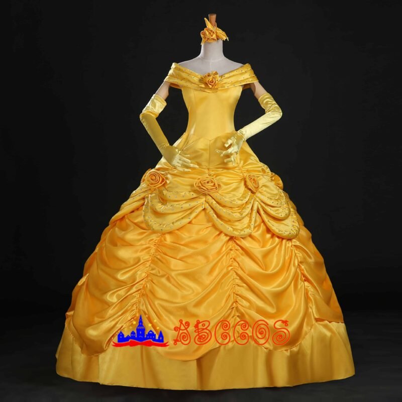 Disney Beauty and the Beast Belle yellow princess dress cosplay costume