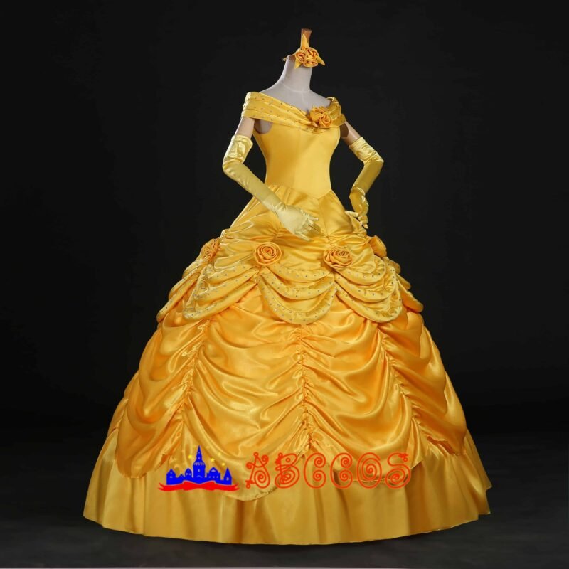 Disney Beauty and the Beast Belle yellow princess dress cosplay costume