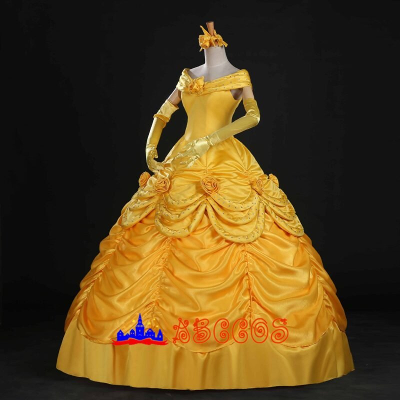 Disney Beauty and the Beast Belle yellow princess dress cosplay costume