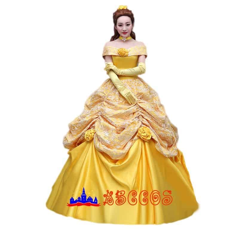 Disney Beauty and the Beast Belle yellow princess dress cosplay costume