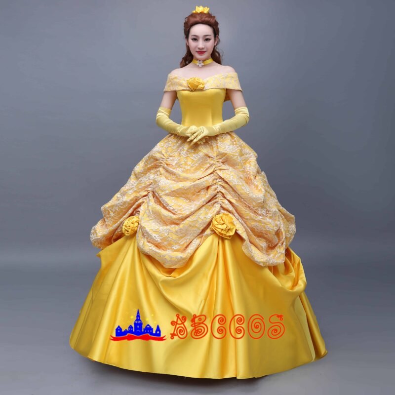 Disney Beauty and the Beast Belle yellow princess dress cosplay costume