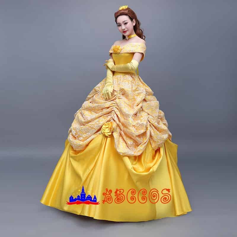 Disney Beauty and the Beast Belle yellow princess dress cosplay costume