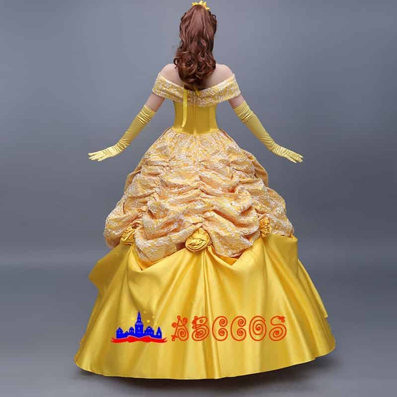 Disney Beauty and the Beast Belle yellow princess dress cosplay costume