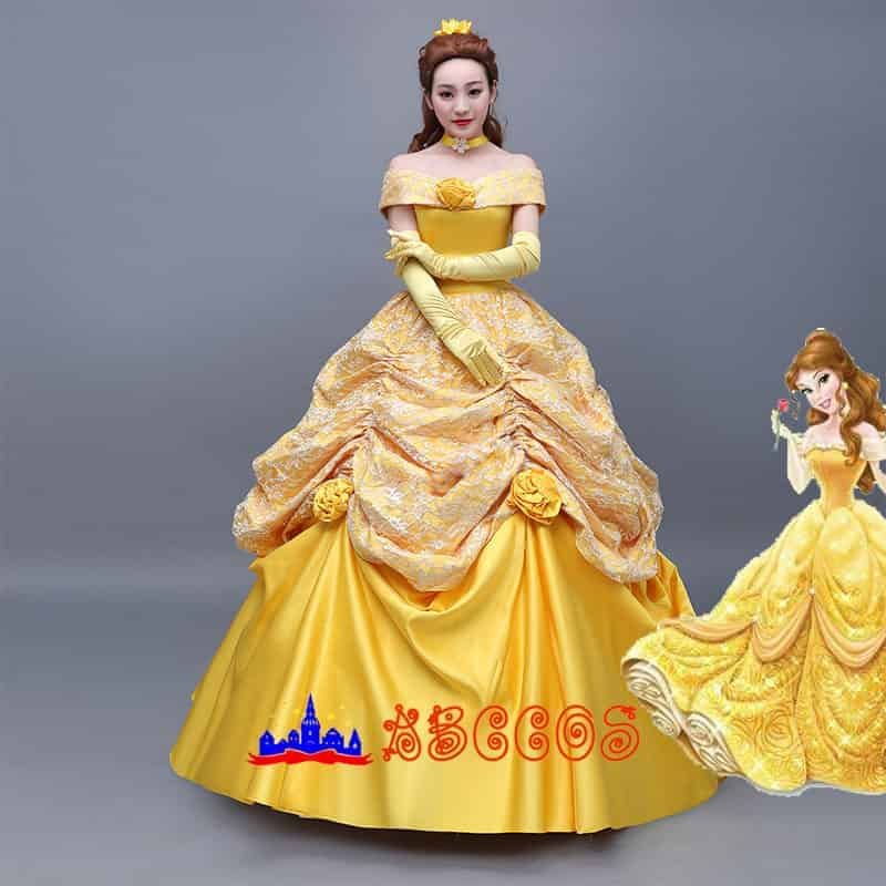 Disney Beauty and the Beast Belle yellow princess dress cosplay costume